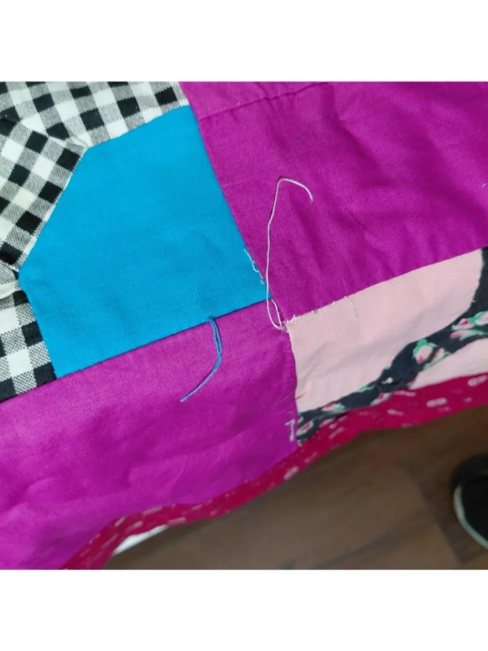 Handmade Patchwork Bow Tie Quilt Top ONLY 54x89 Pink Red Scrappy Multicolor